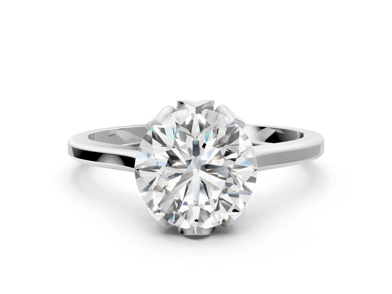 Round Cut Diamond Solitaire Ring in White gold with Flower Prong Setting_132