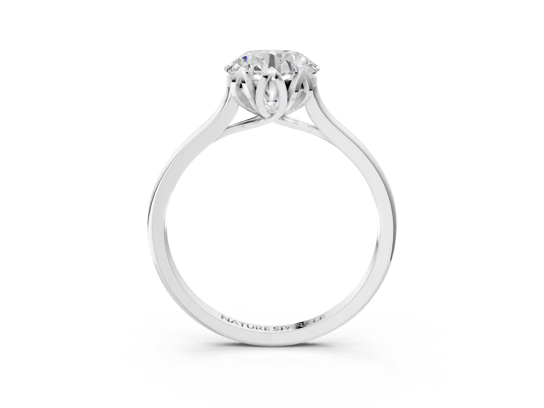 Round Cut Diamond Solitaire Ring in White gold with Flower Prong Setting_135