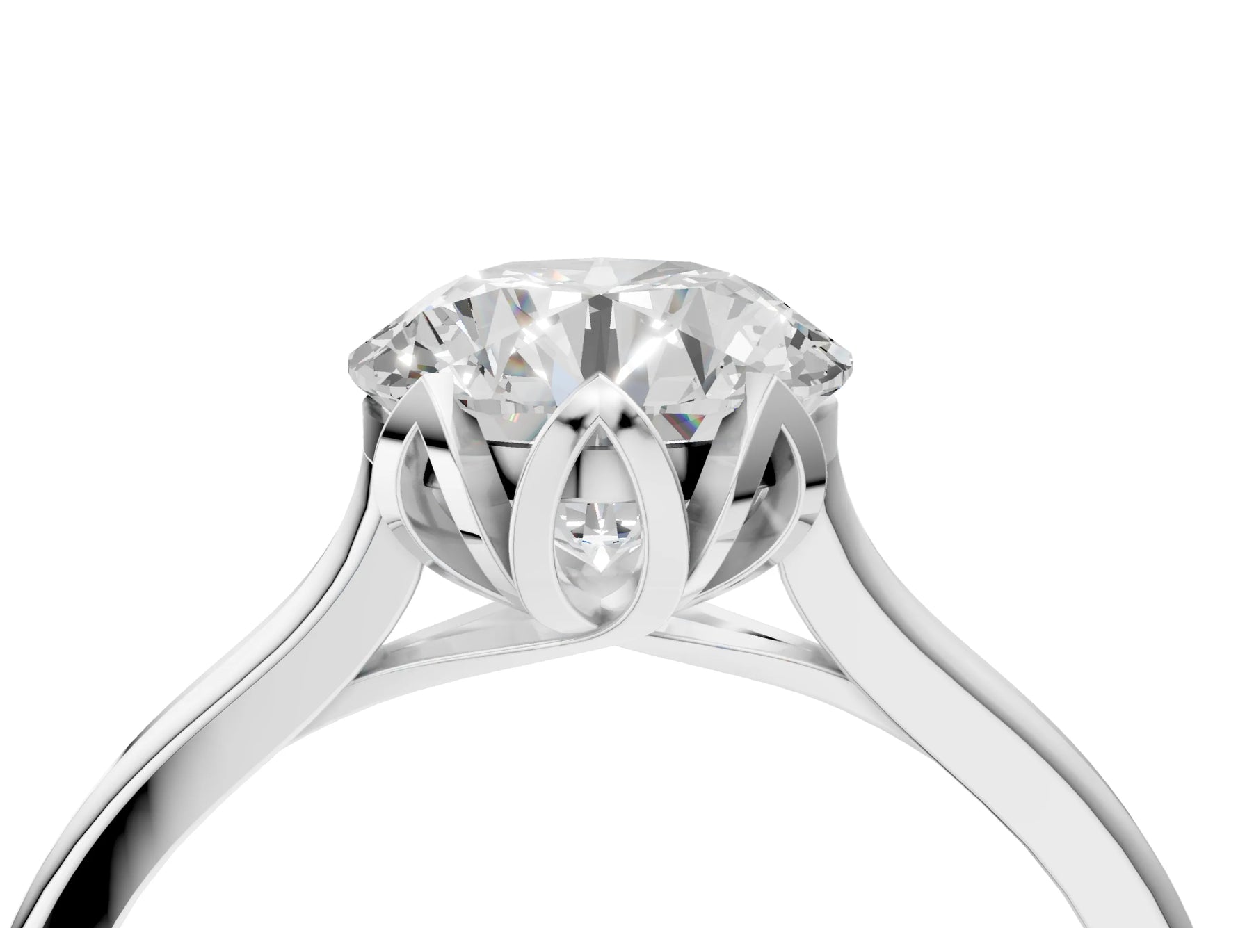 Round Cut Diamond Solitaire Ring in White gold with Flower Prong Setting_136