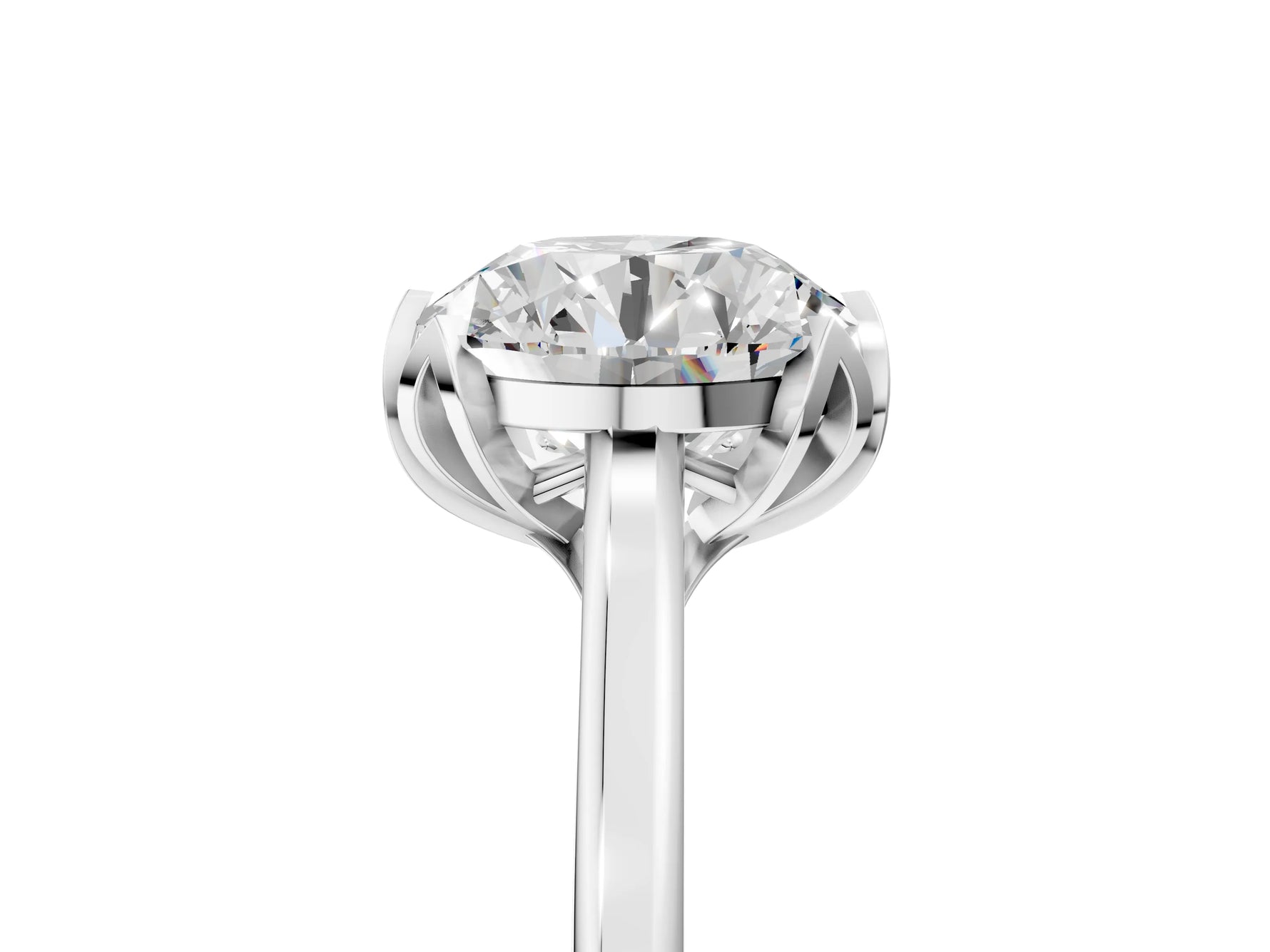 Round Cut Diamond Solitaire Ring in White gold with Flower Prong Setting_137