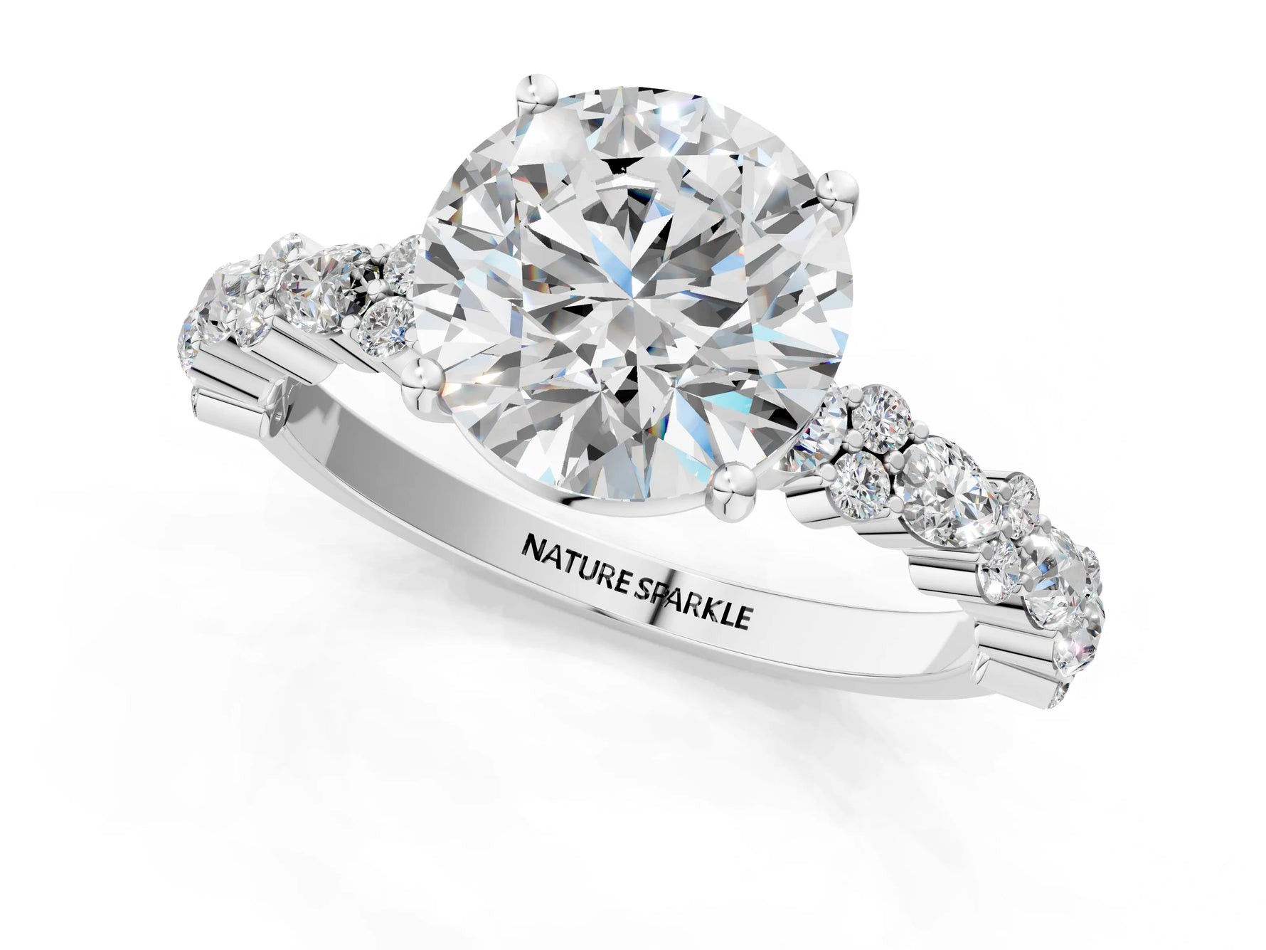Round Cut Diamond Solitaire Ring in White gold with Pear and Round Cluster Band_1