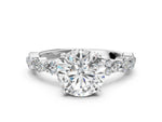 Round Cut Diamond Solitaire Ring in White gold with Pear and Round Cluster Band_12
