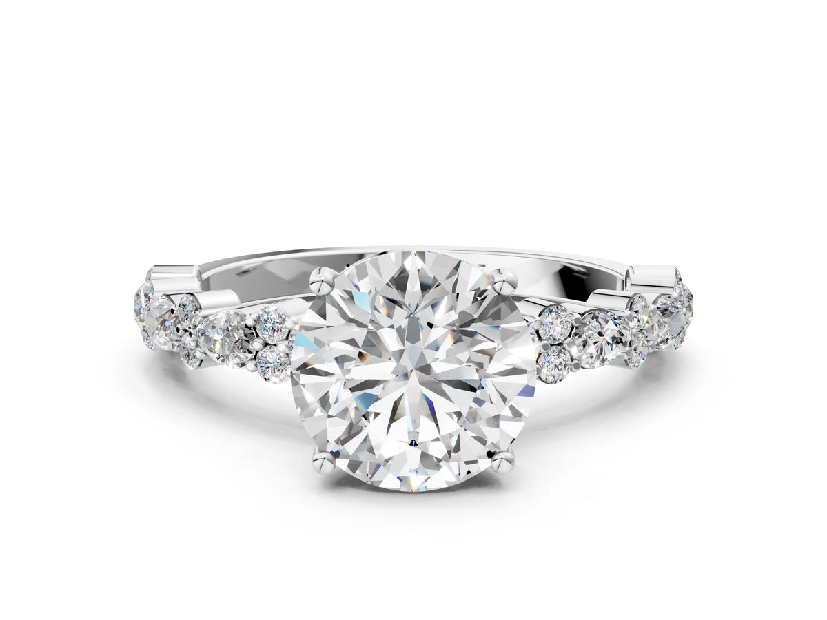 Round Cut Diamond Solitaire Ring in White gold with Pear and Round Cluster Band_12