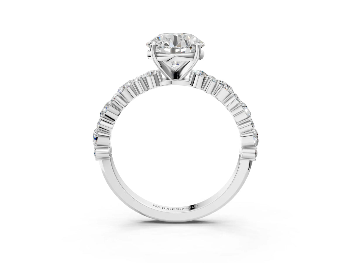 Round Cut Diamond Solitaire Ring in White gold with Pear and Round Cluster Band_15