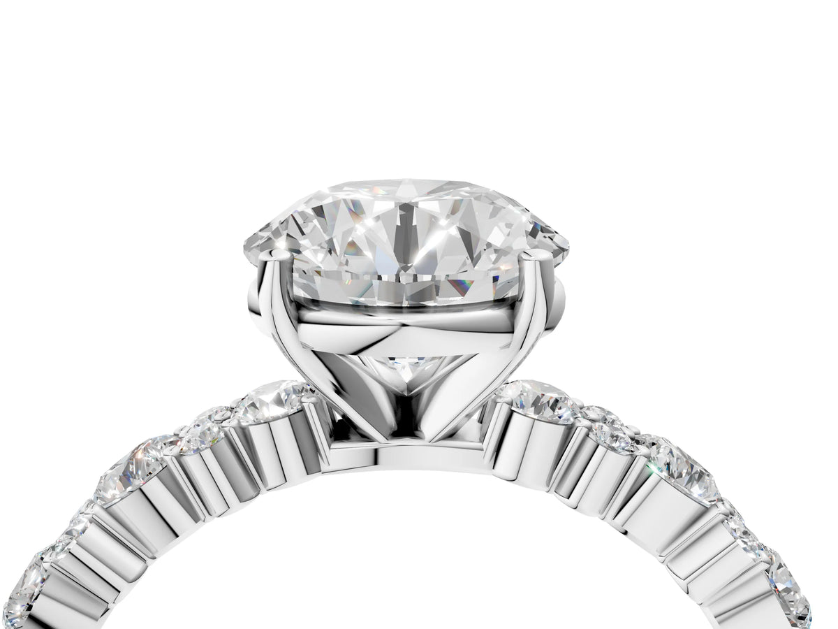 Round Cut Diamond Solitaire Ring in White gold with Pear and Round Cluster Band_16
