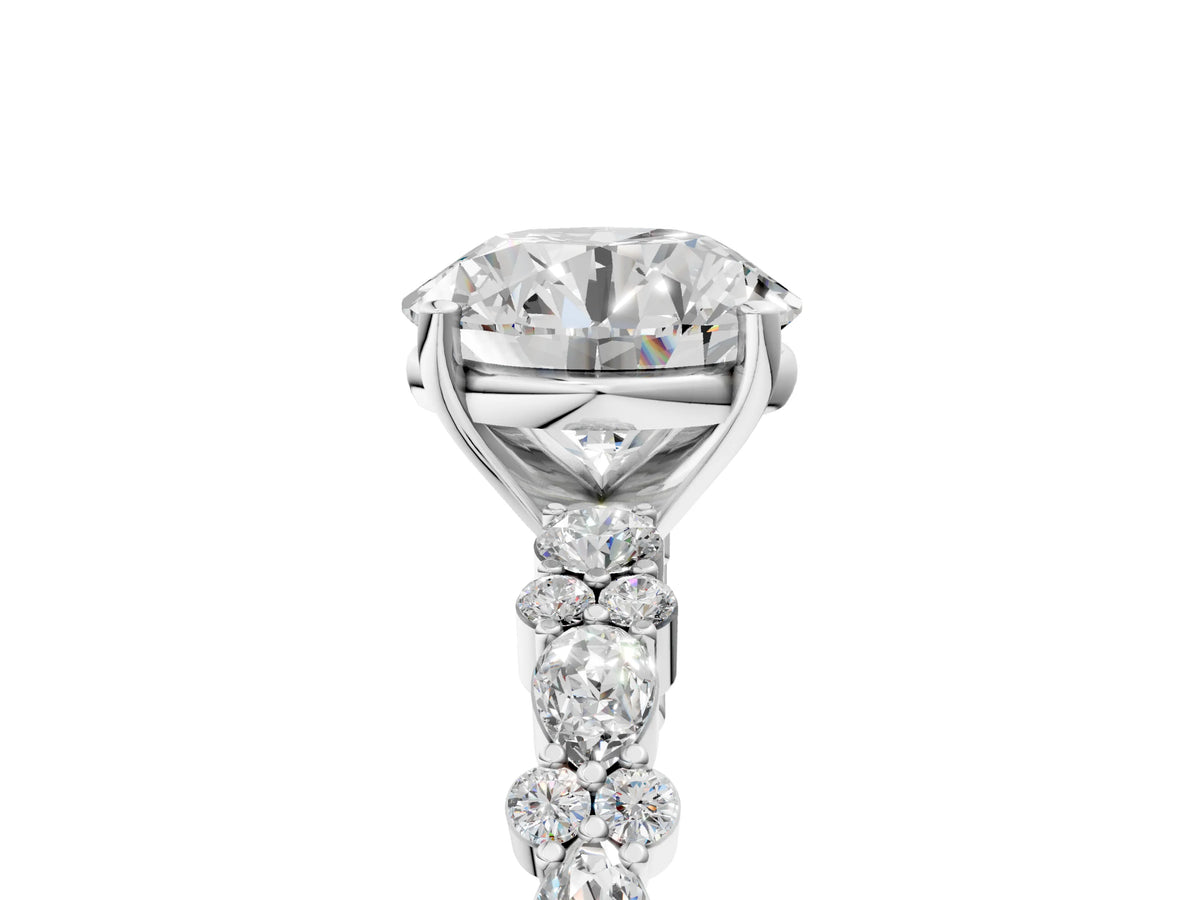 Round Cut Diamond Solitaire Ring in White gold with Pear and Round Cluster Band_17