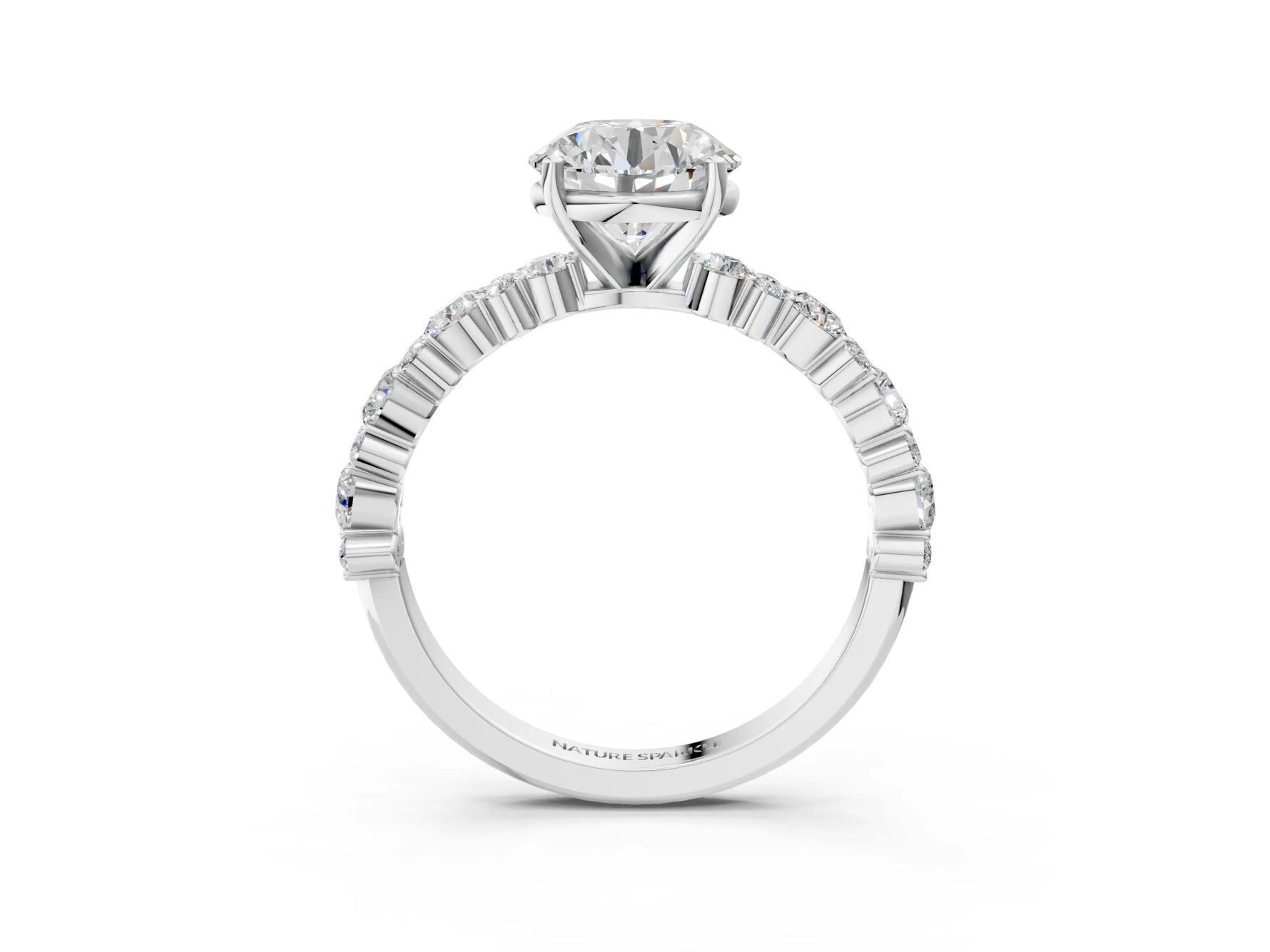 Round Cut Diamond Solitaire Ring in White gold with Pear and Round Cluster Band_3