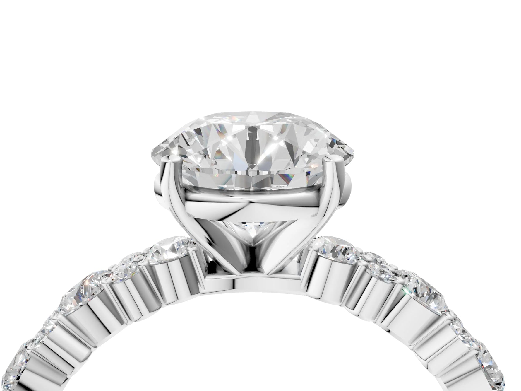 Round Cut Diamond Solitaire Ring in White gold with Pear and Round Cluster Band_4