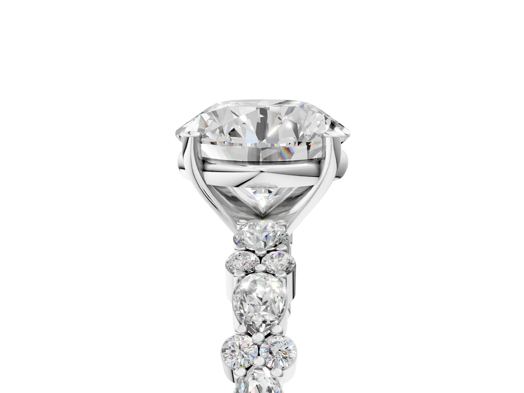 Round Cut Diamond Solitaire Ring in White gold with Pear and Round Cluster Band_5
