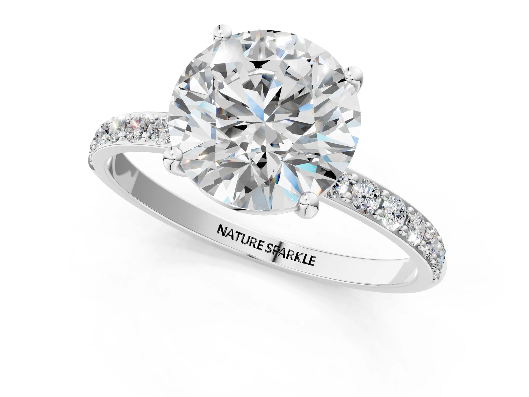 Round Cut Diamond Solitaire Ring in White gold with Round Pavé Band_1