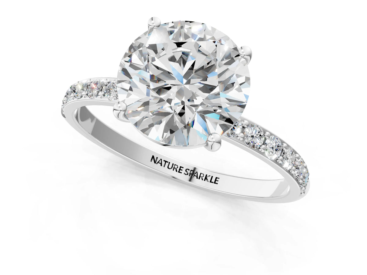 Round Cut Diamond Solitaire Ring in White gold with Round Pavé Band_25