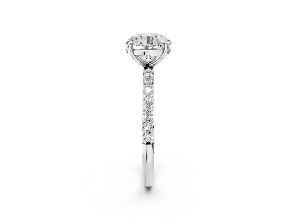 Round Cut Diamond Solitaire Ring in White gold with Round Pavé Band_26