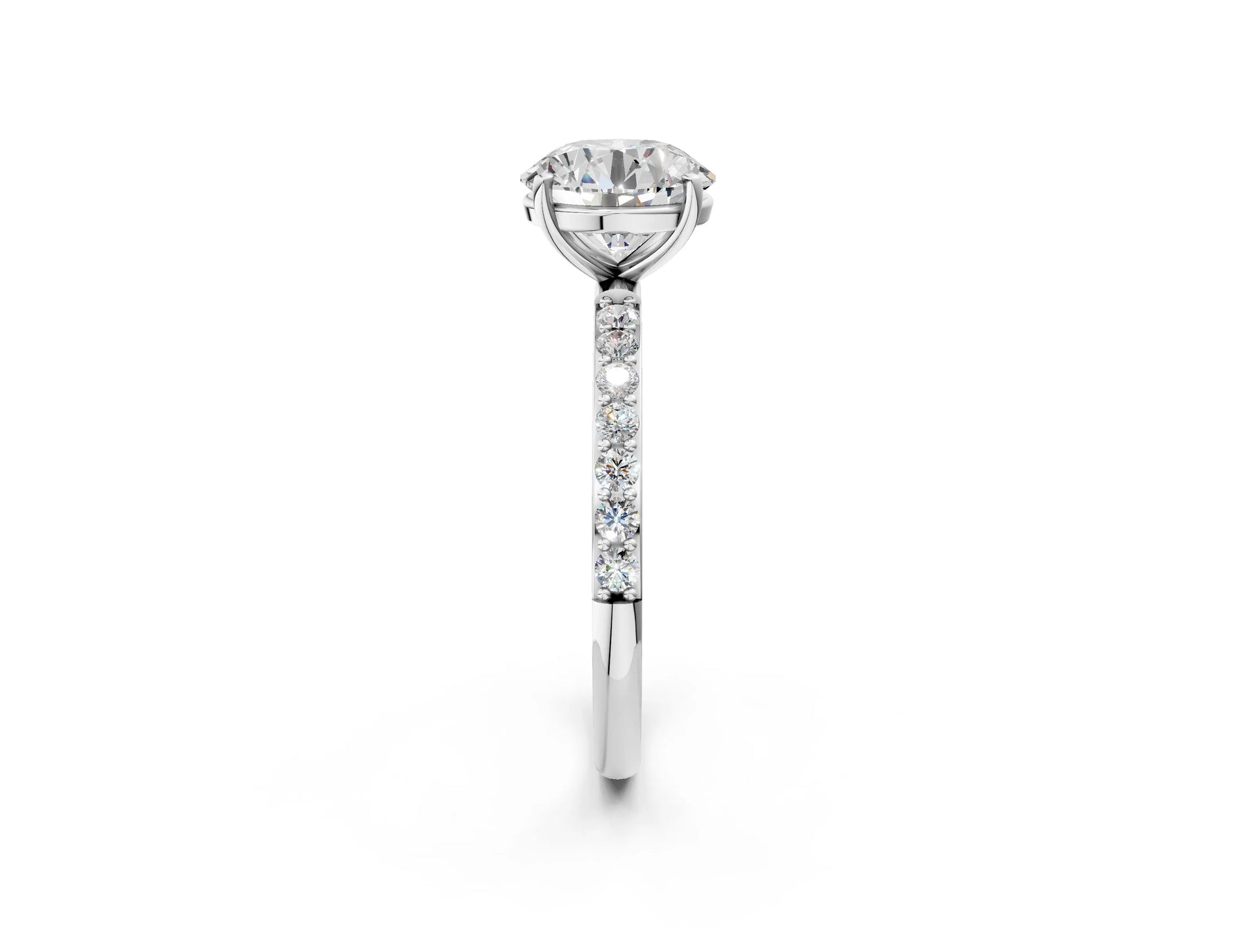 Round Cut Diamond Solitaire Ring in White gold with Round Pavé Band_2