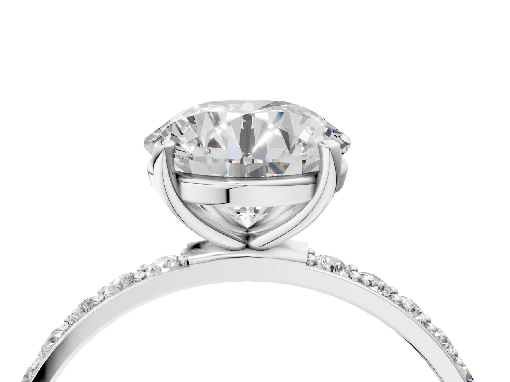 Round Cut Diamond Solitaire Ring in White gold with Round Pavé Band_4