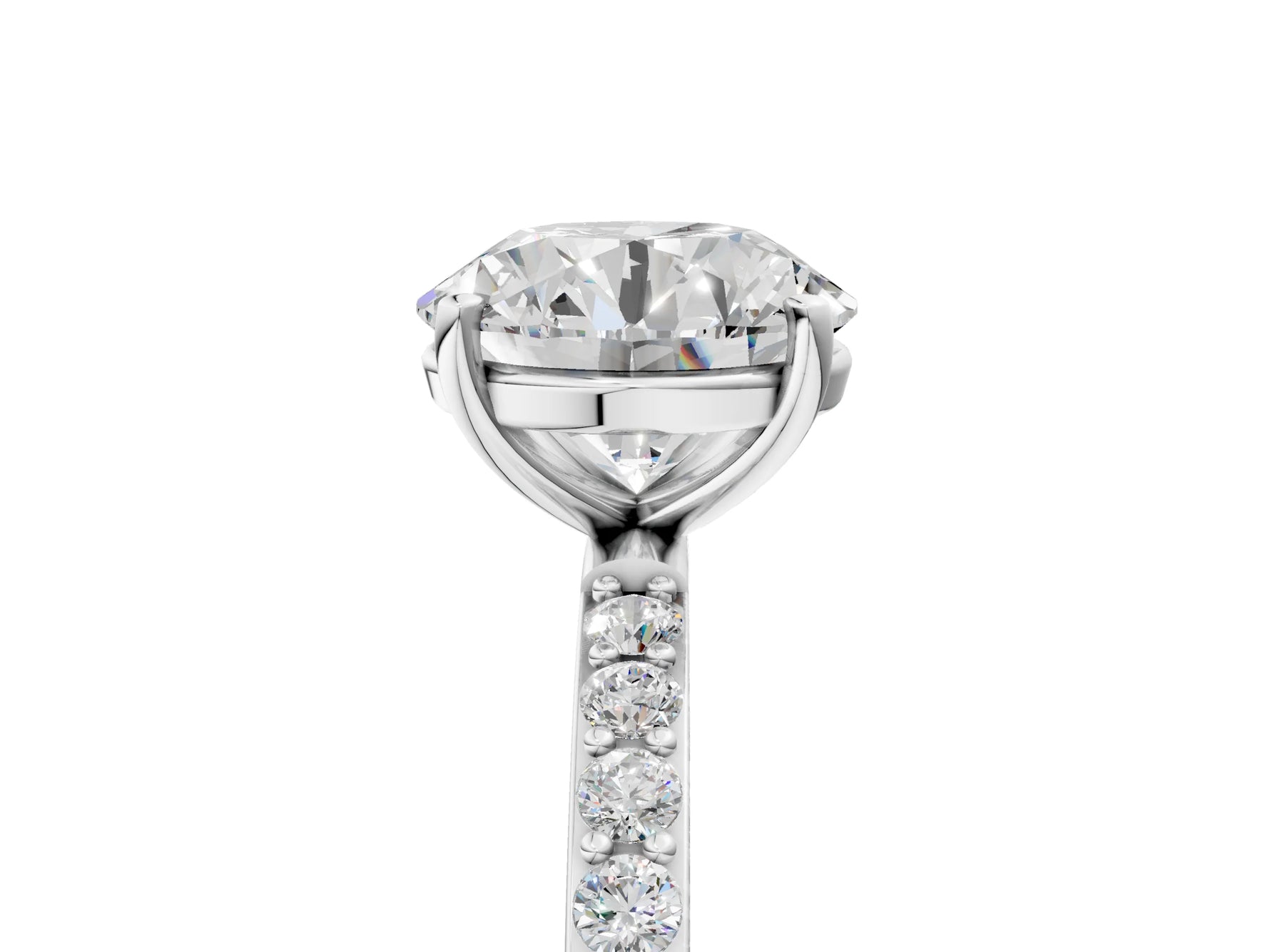 Round Cut Diamond Solitaire Ring in White gold with Round Pavé Band_5