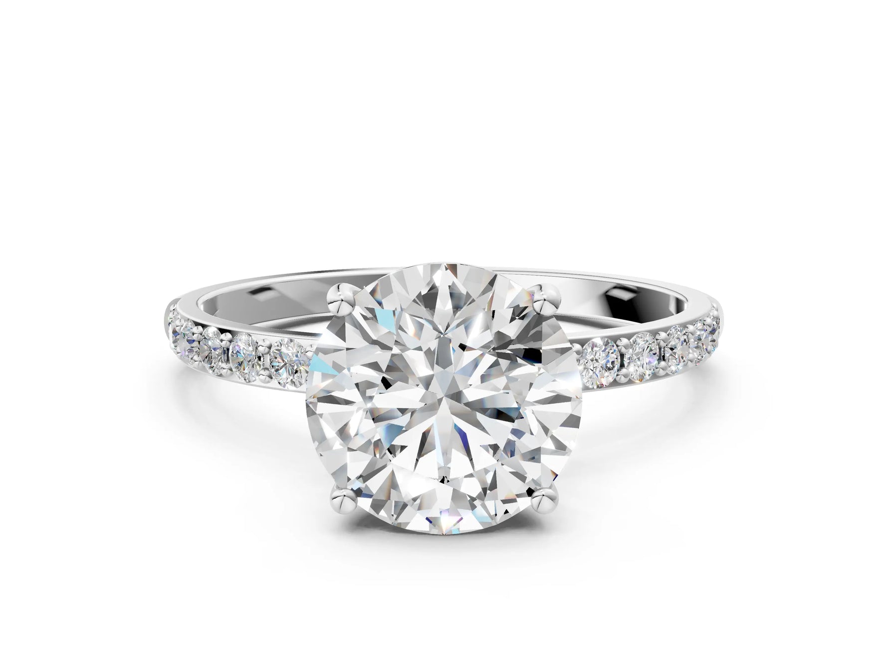 Round Cut Diamond Solitaire Ring in White gold with Round Pavé Band