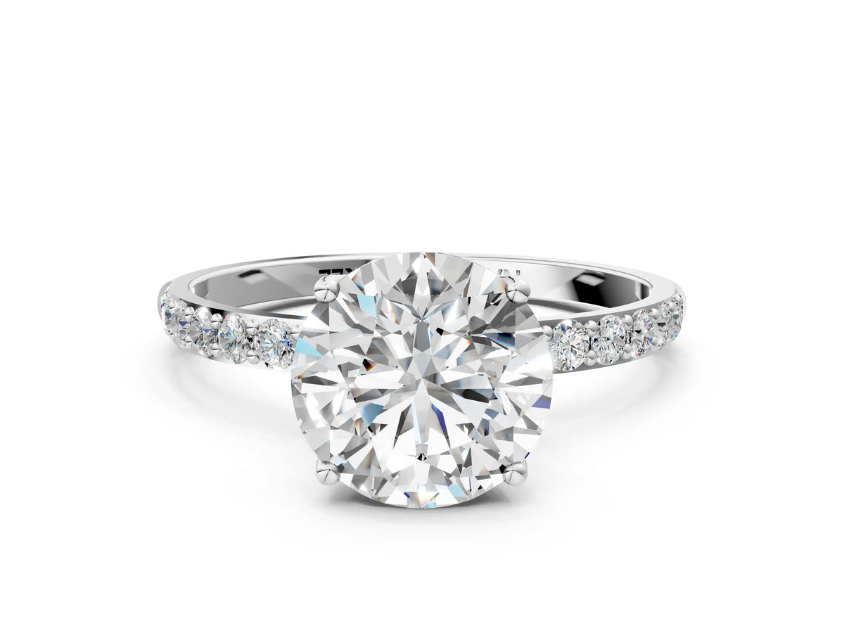 Round Cut Diamond Solitaire Ring in White gold with Round Shared Prong Pavé Band_12