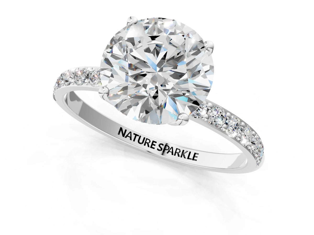 Round Cut Diamond Solitaire Ring in White gold with Round Shared Prong Pavé Band_13