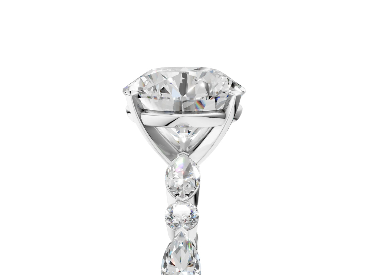Round Cut Diamond Solitaire Ring in White gold with Shared Prong Marquise and Round Side Stones_47