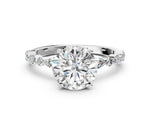 Round Cut Diamond Solitaire Ring in White gold with Shared Prong Marquise and Round Side Stones_6