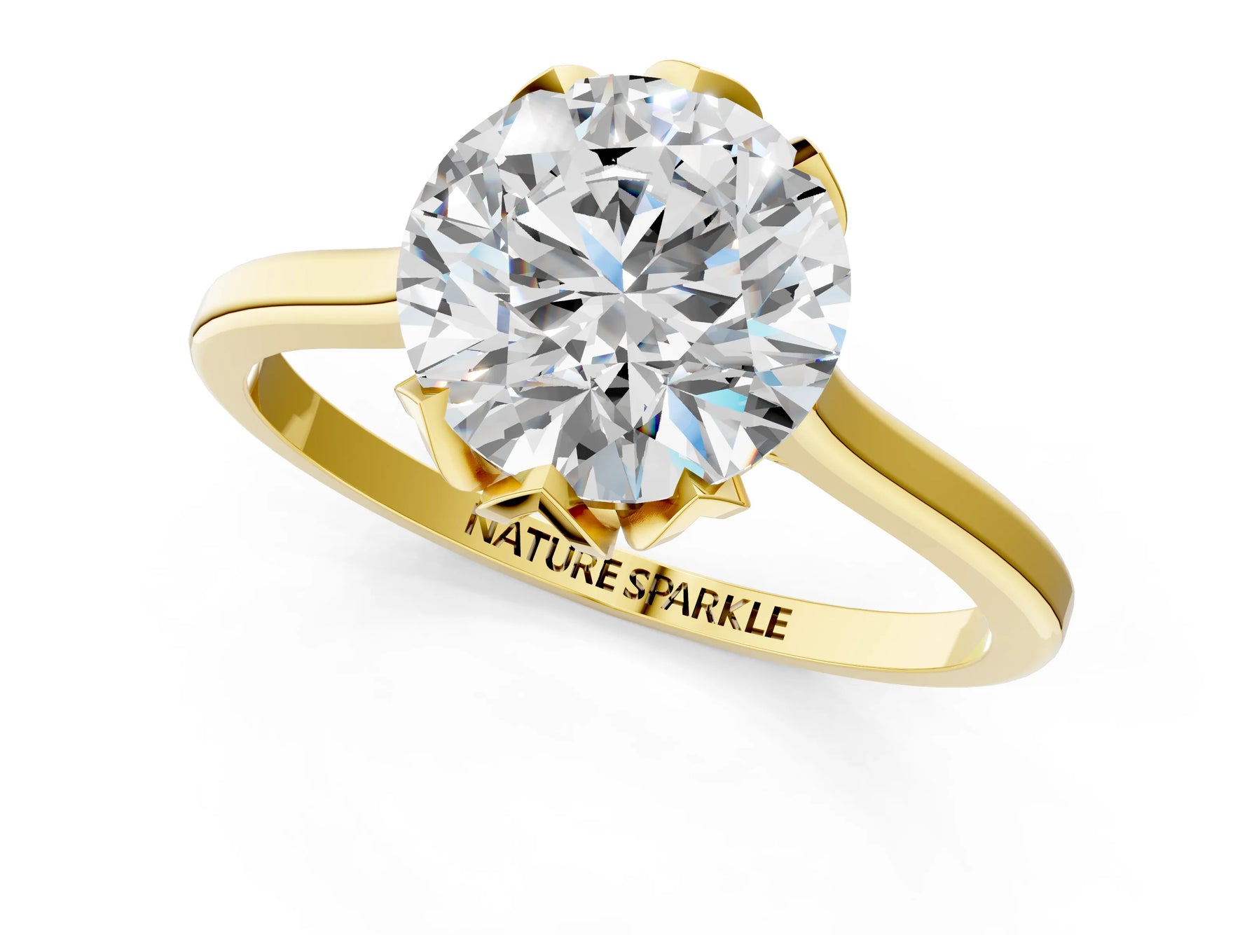 Round Cut Diamond Solitaire Ring in Yellow gold with Flower Prong Setting_25