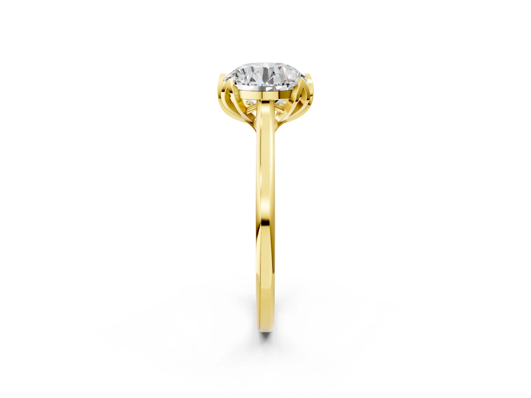 Round Cut Diamond Solitaire Ring in Yellow gold with Flower Prong Setting_26