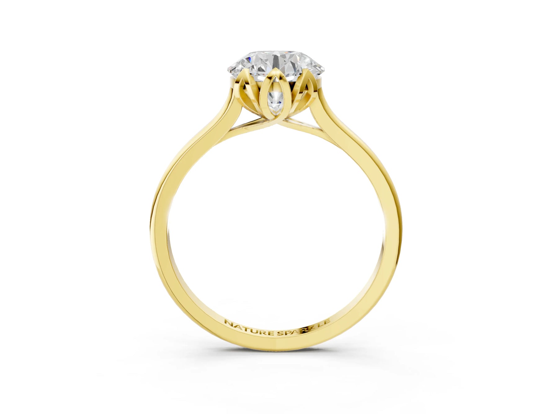 Round Cut Diamond Solitaire Ring in Yellow gold with Flower Prong Setting_27