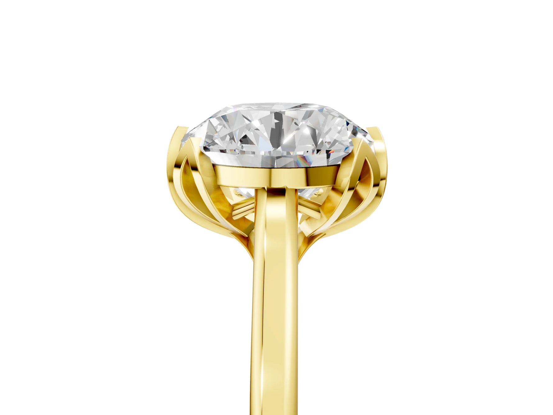 Round Cut Diamond Solitaire Ring in Yellow gold with Flower Prong Setting_29