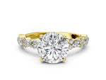 Round Cut Diamond Solitaire Ring in Yellow gold with Pear and Round Cluster Band_12
