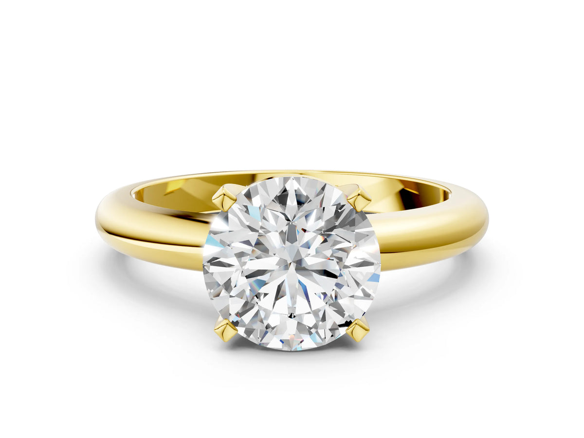 Round Cut Diamond Solitaire Ring in Yellow gold with Prong Setting and Rounded Band_12