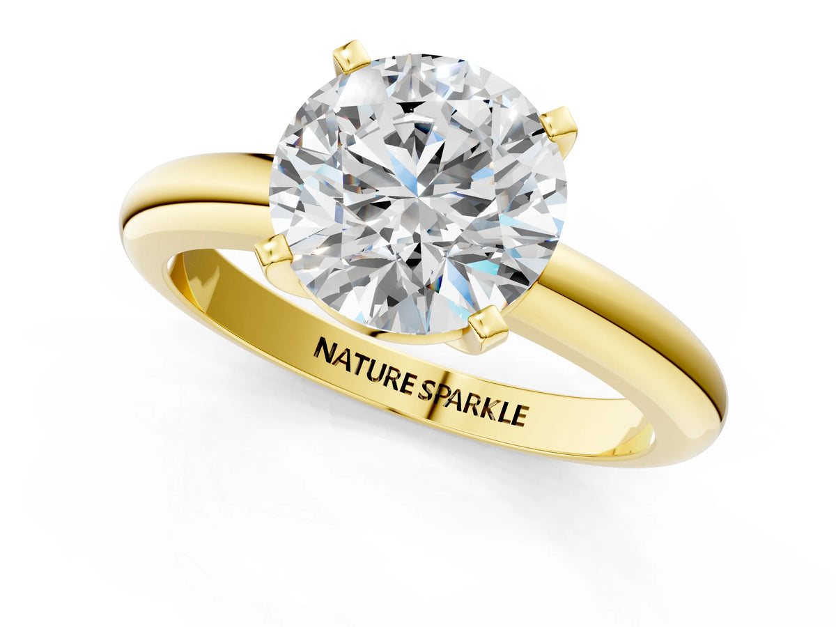 Round Cut Diamond Solitaire Ring in Yellow gold with Prong Setting and Rounded Band_13