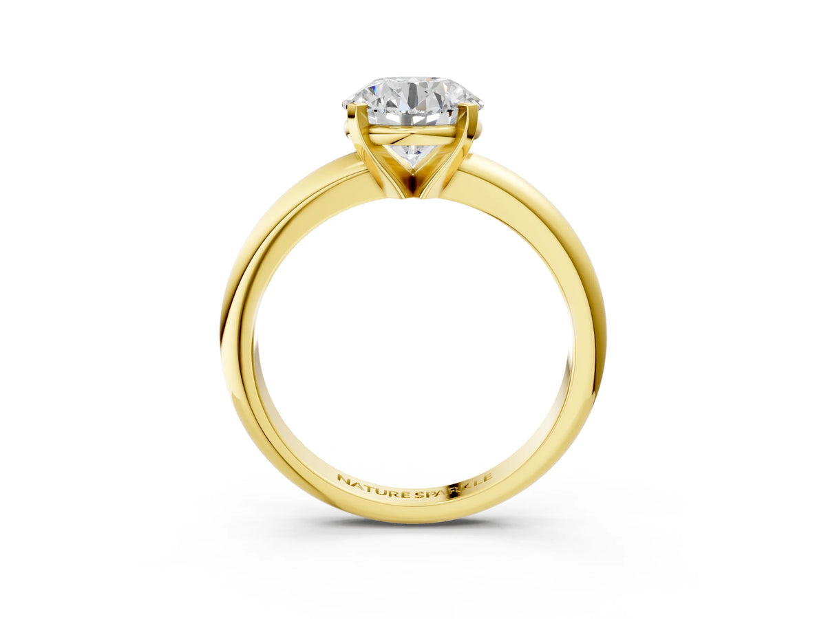 Round Cut Diamond Solitaire Ring in Yellow gold with Prong Setting and Rounded Band_15