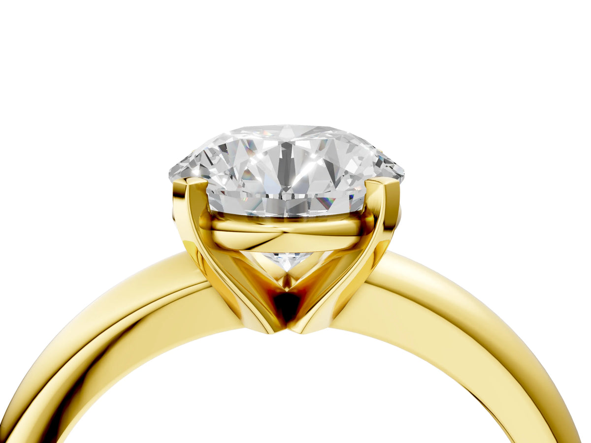 Round Cut Diamond Solitaire Ring in Yellow gold with Prong Setting and Rounded Band_16