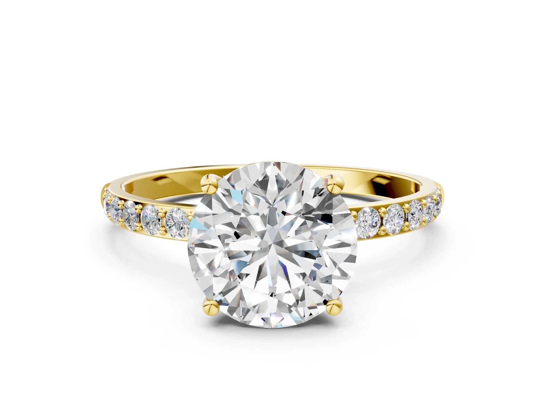 Round Cut Diamond Solitaire Ring in Yellow gold with Round Pavé Band