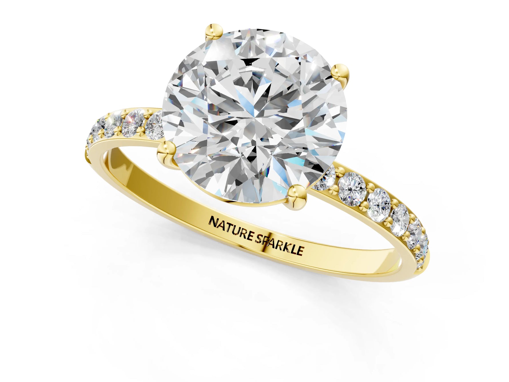 Round Cut Diamond Solitaire Ring in Yellow gold with Round Pavé Band_1