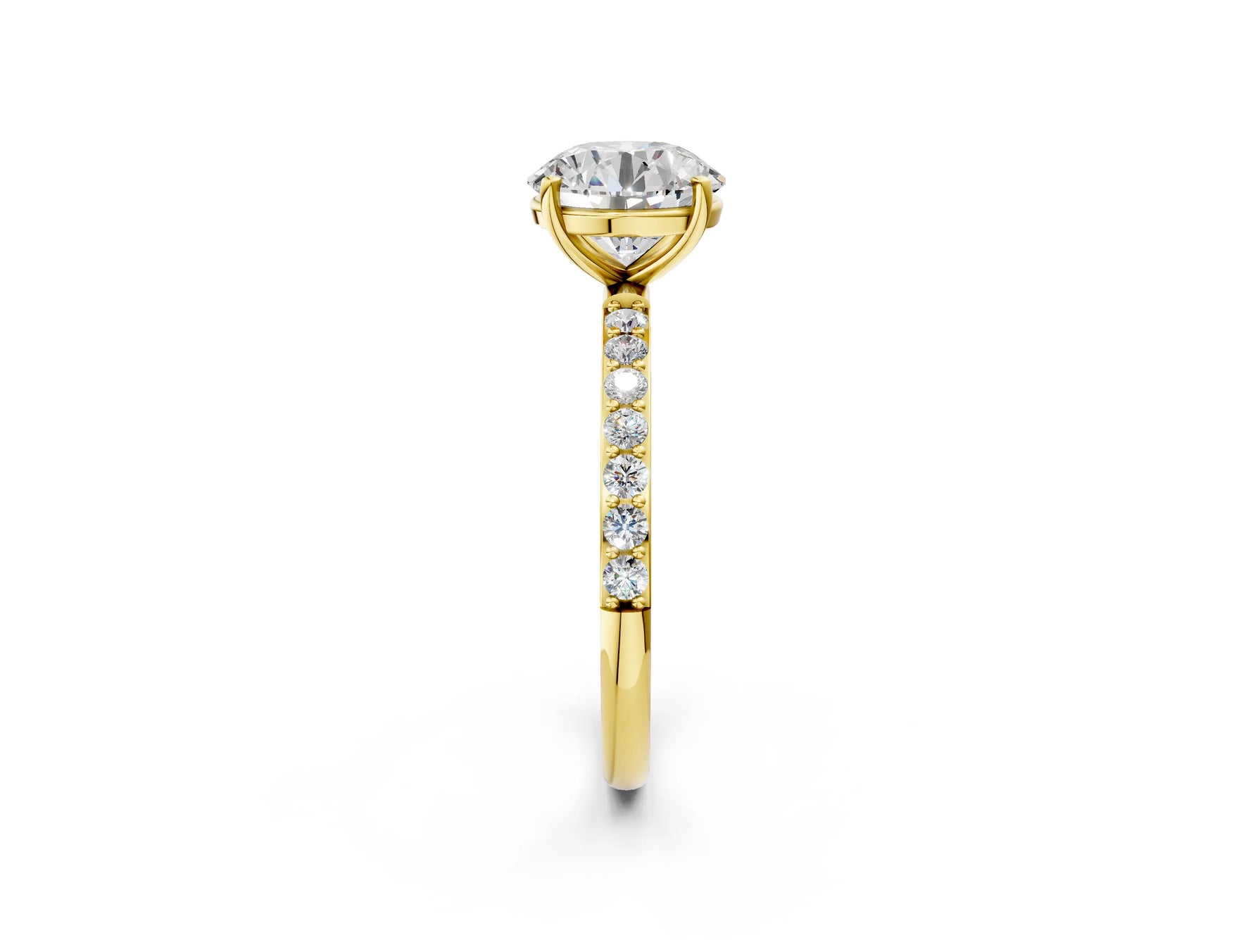 Round Cut Diamond Solitaire Ring in Yellow gold with Round Pavé Band_2