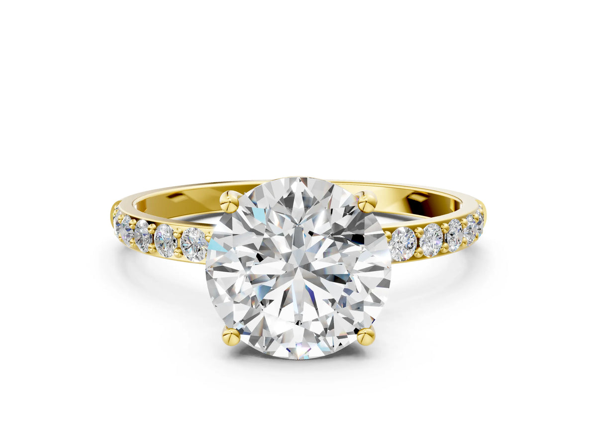 Round Cut Diamond Solitaire Ring in Yellow gold with Round Pavé Band_24