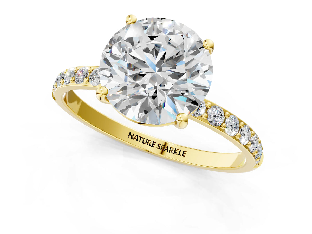Round Cut Diamond Solitaire Ring in Yellow gold with Round Pavé Band_25