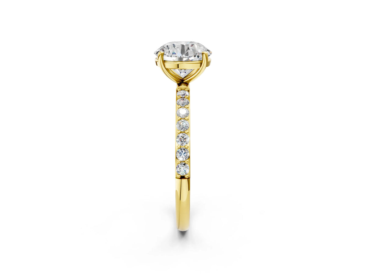 Round Cut Diamond Solitaire Ring in Yellow gold with Round Pavé Band_26