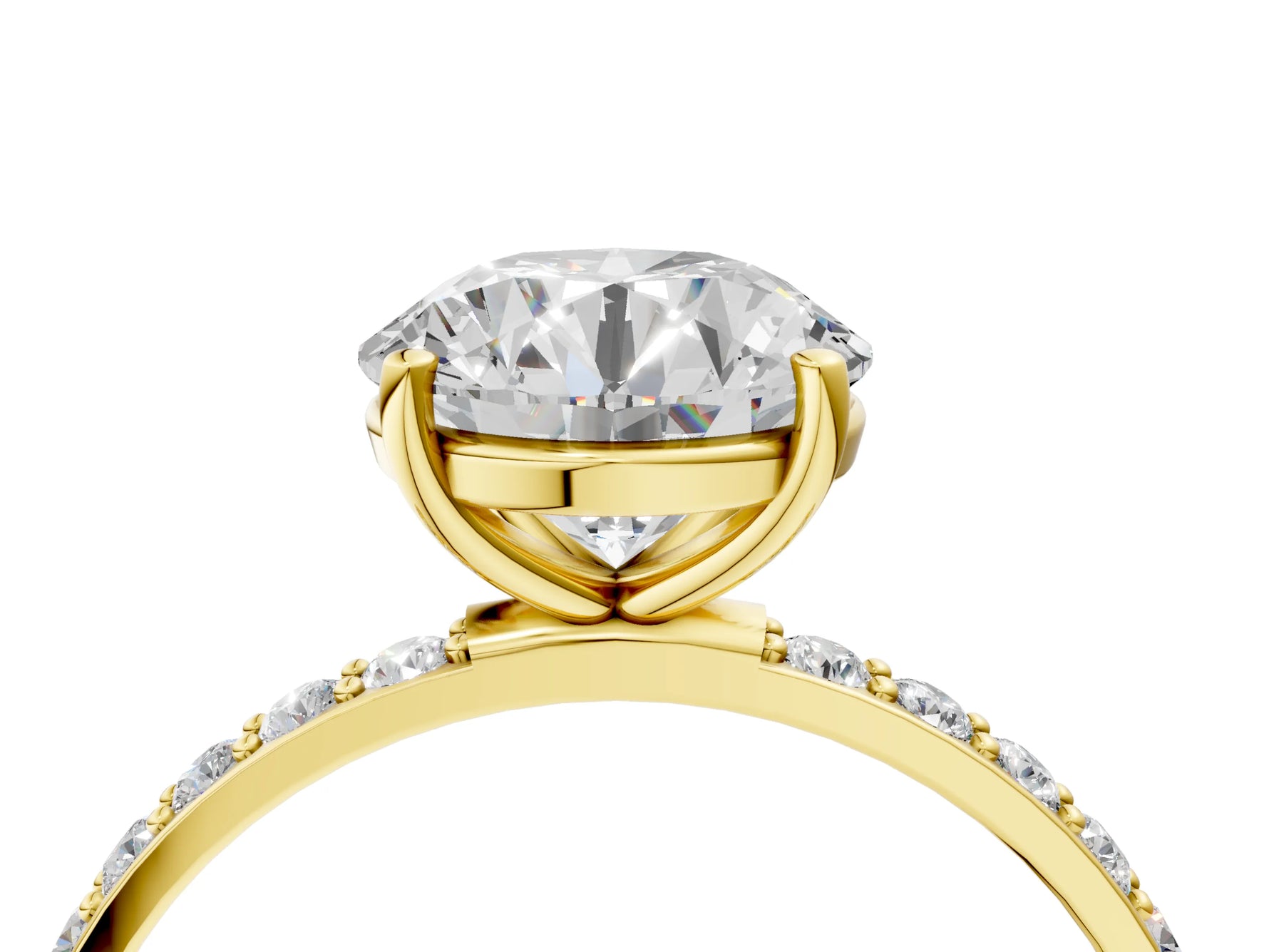 Round Cut Diamond Solitaire Ring in Yellow gold with Round Pavé Band_4