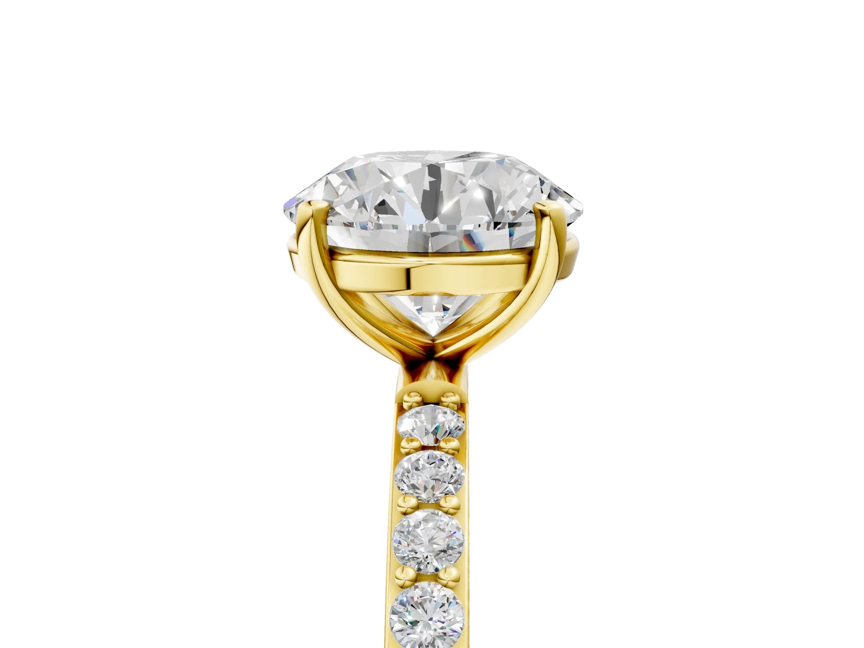 Round Cut Diamond Solitaire Ring in Yellow gold with Round Pavé Band_5