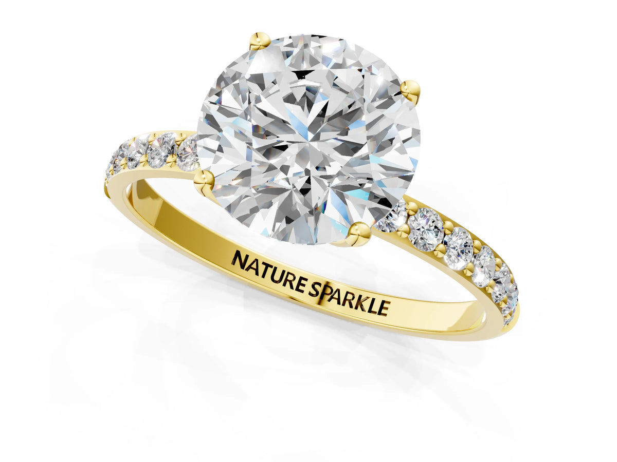 Round Cut Diamond Solitaire Ring in Yellow gold with Round Shared Prong Pavé Band_13