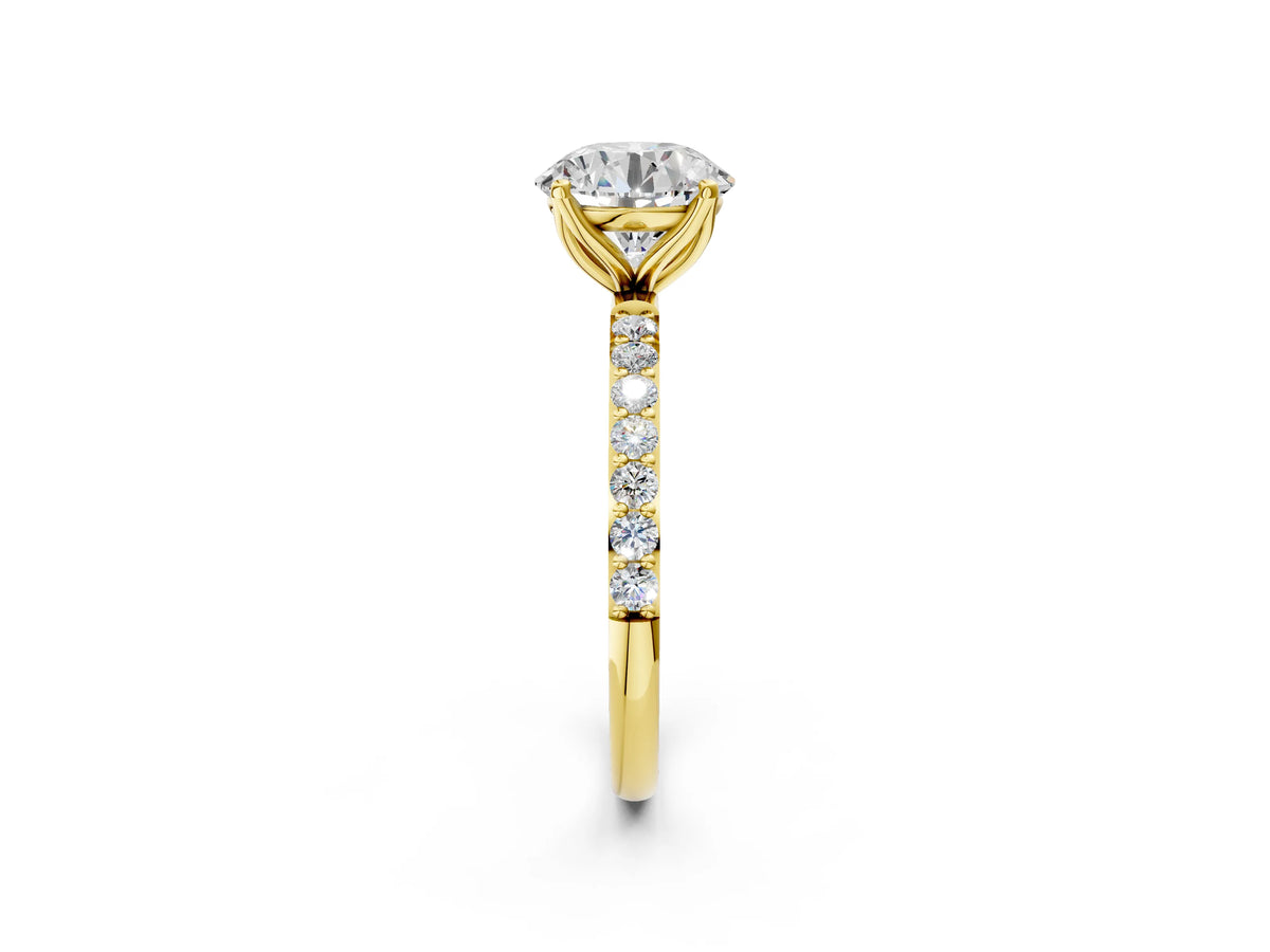 Round Cut Diamond Solitaire Ring in Yellow gold with Round Shared Prong Pavé Band_14
