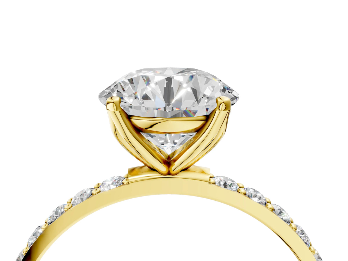 Round Cut Diamond Solitaire Ring in Yellow gold with Round Shared Prong Pavé Band_16