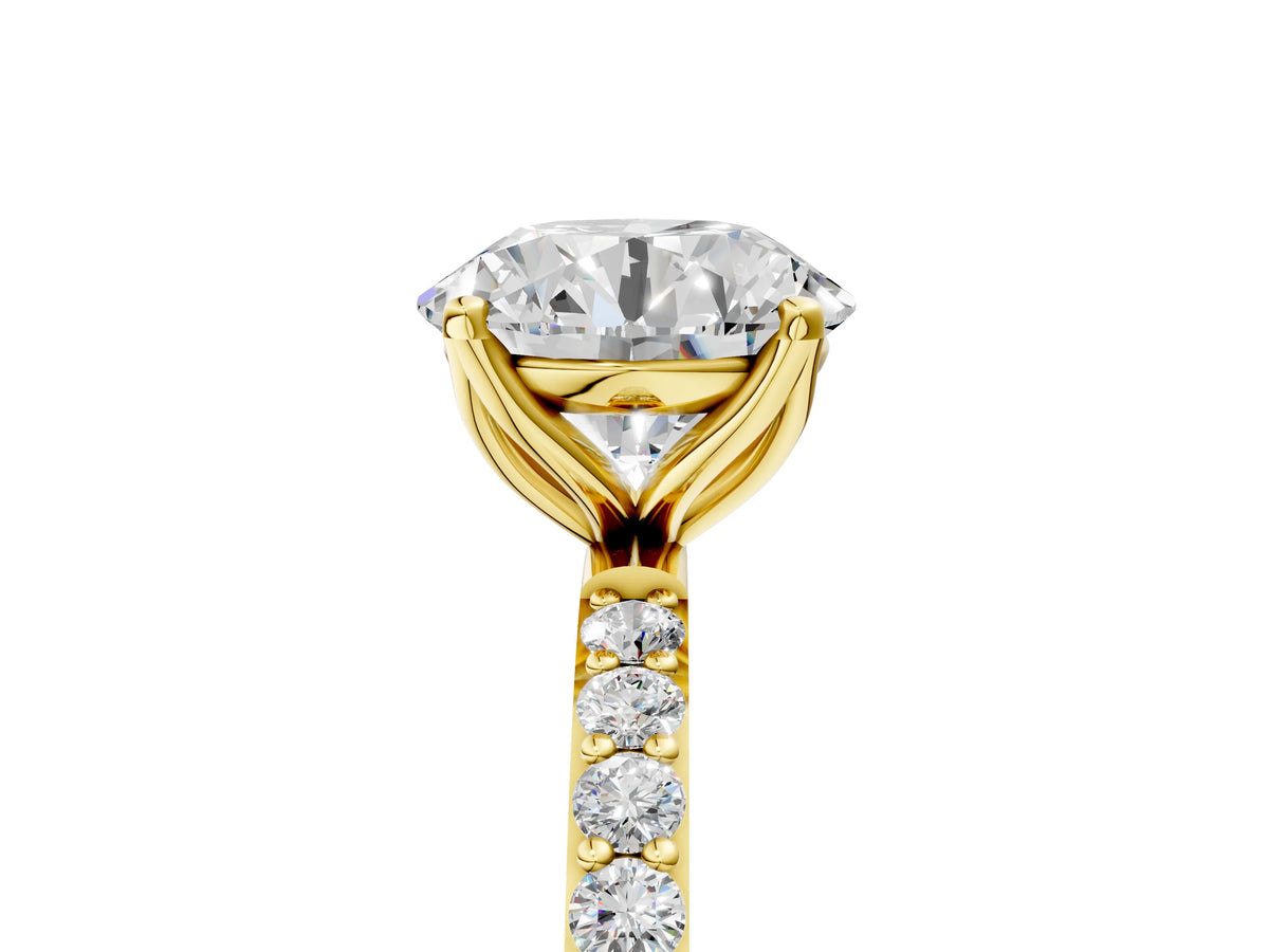 Round Cut Diamond Solitaire Ring in Yellow gold with Round Shared Prong Pavé Band_17