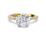 Round Cut Diamond Solitaire Ring in Yellow gold with Shared Prong Marquise and Round Side Stones_48