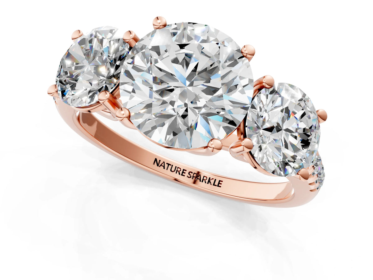 Round Cut Diamond Trellis Three-Stone Engagement Ring in Rose gold with Round Side Stones_19