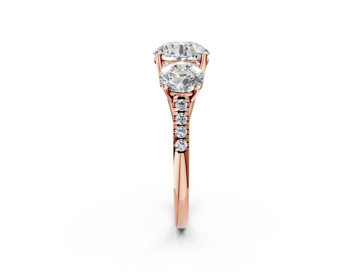 Round Cut Diamond Trellis Three-Stone Engagement Ring in Rose gold with Round Side Stones_20