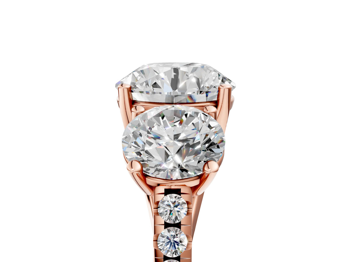 Round Cut Diamond Trellis Three-Stone Engagement Ring in Rose gold with Round Side Stones_23