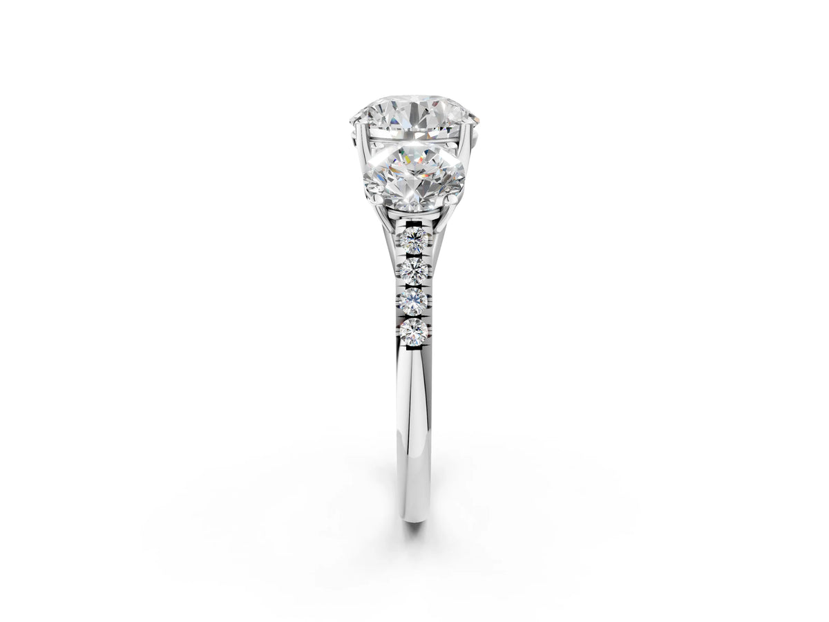 Round Cut Diamond Trellis Three-Stone Engagement Ring in White gold with Round Side Stones_20